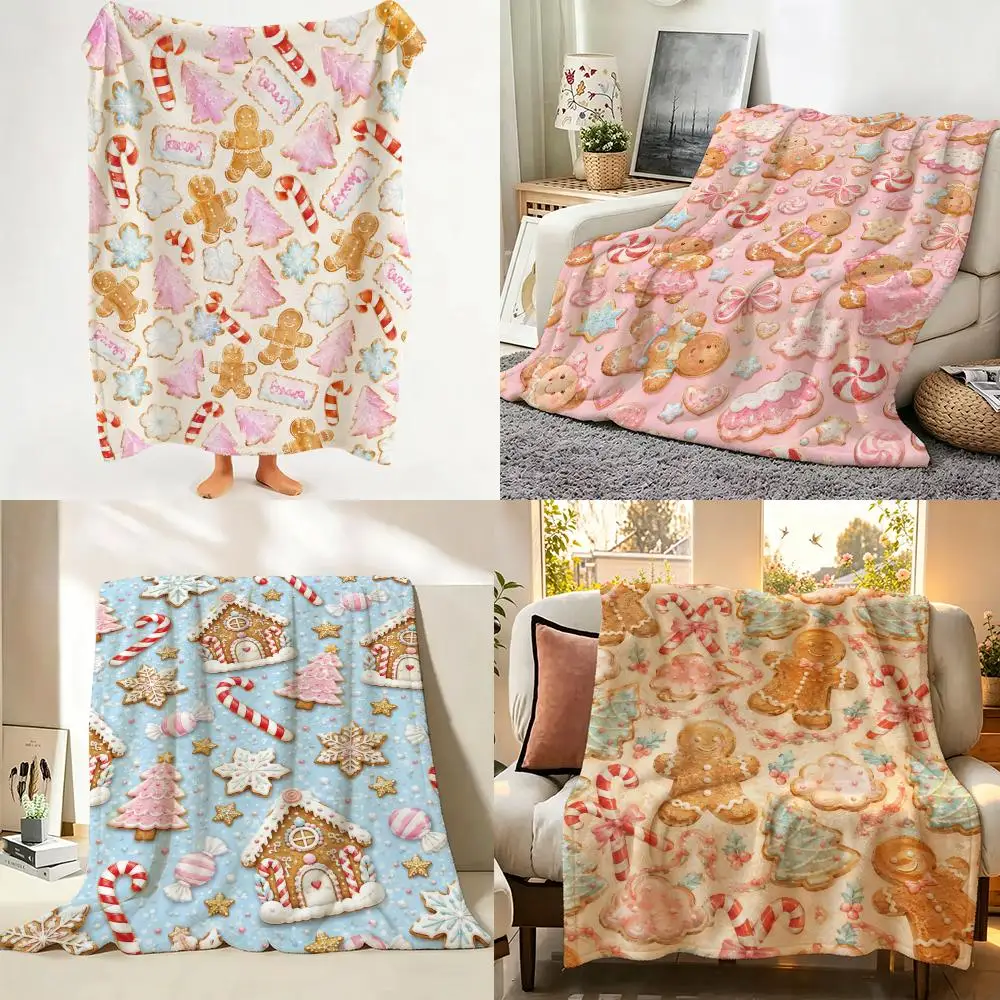 Christmas Throw Blanket - Tatlı Pembe Noel Desenli Flanel Battaniye,